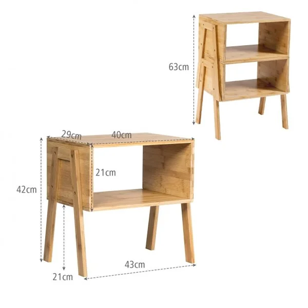 Lot de 2 Table de Chevet Matériau non-toxique Avec Compartiment de Rangement Ouvert Naturel