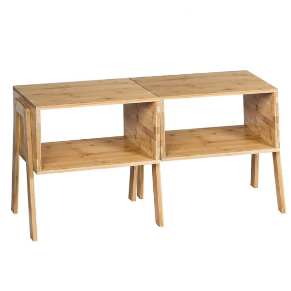 Lot de 2 Table de Chevet Matériau non-toxique Avec Compartiment de Rangement Ouvert Naturel