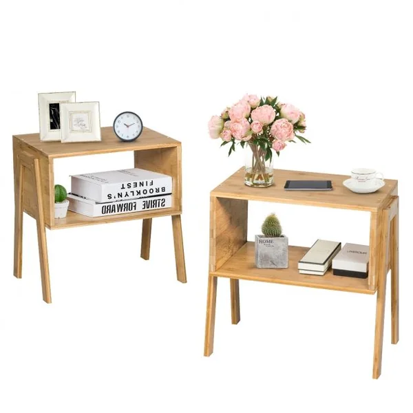 Lot de 2 Table de Chevet Matériau non-toxique Avec Compartiment de Rangement Ouvert Naturel