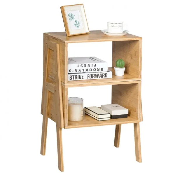 Lot de 2 Table de Chevet Matériau non-toxique Avec Compartiment de Rangement Ouvert Naturel