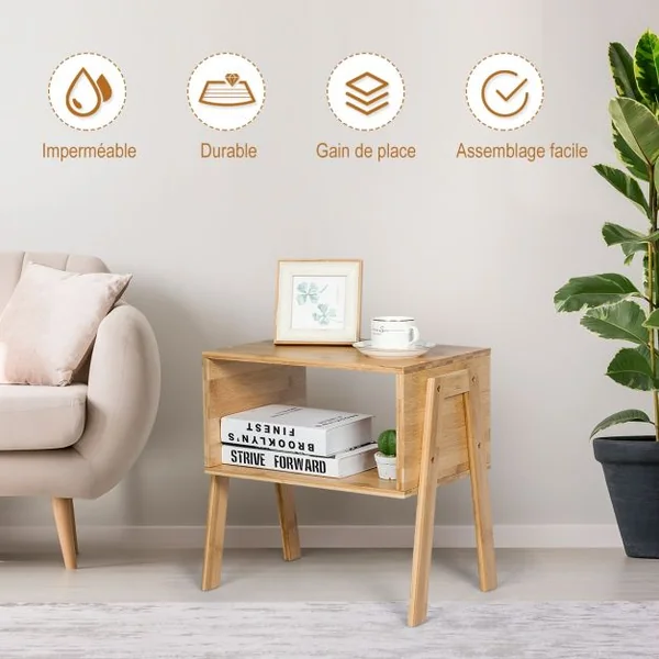 Lot de 2 Table de Chevet Matériau non-toxique Avec Compartiment de Rangement Ouvert Naturel