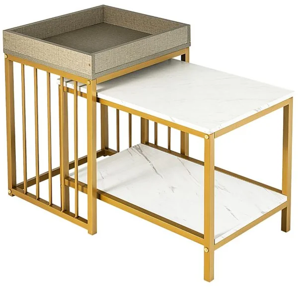 Lot de 2 Tables Basses Gigognes Effect Marbre Design Scandinave Tables D'appoint Empilable Gigognes