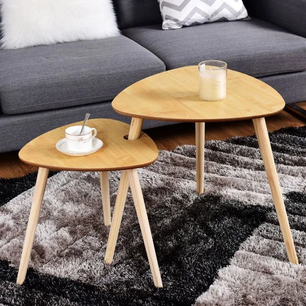 Lot de 2 Tables Basses Gigognes laquées en MDF Table Basse Table à Café de style Scandinave 70 x 50 x 51,5 cm Couleur Naturel