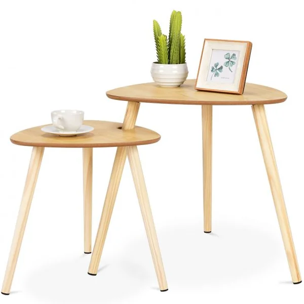Lot de 2 Tables Basses Gigognes laquées en MDF Table Basse Table à Café de style Scandinave 70 x 50 x 51,5 cm Couleur Naturel