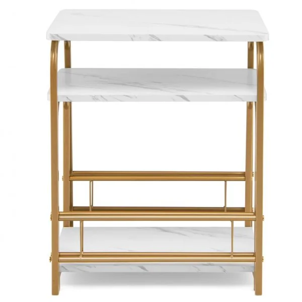Lot de 2 Tables Basses Gigognes Modernes en Effet Marbre avec Structures en Acier pour Salon Chambre Bureau Blanc et Doré