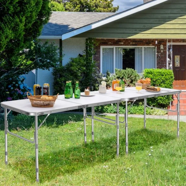 Lot de 2 Tables de Camping Pique-Nique Pliante en Aluminium Table de Réception Traiteur avec Hauteur Réglable 33/55/66CM Blanc