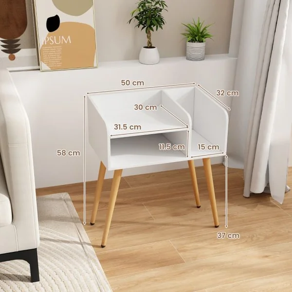 (Lot de 2) Table(s) de Chevet à 2 Niveaux avec Etagères Ouvertes Table d'Appoint avec Pieds en Métal Blanc/Noir/Marron Rustique