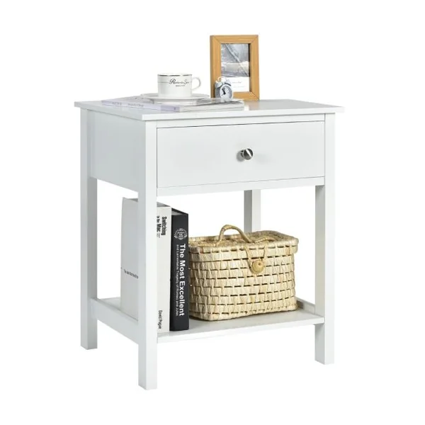 Lot de 2 Tables de Chevet à 2 Niveaux Style Moderne Simple 48 x 40 x 58 CM Blanc