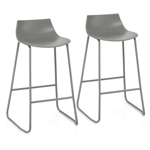 Lot de 2 Tabouret de Bar Cadre en métal avec Repose-Pieds pour Bar îlot de Cuisine Pub Gris