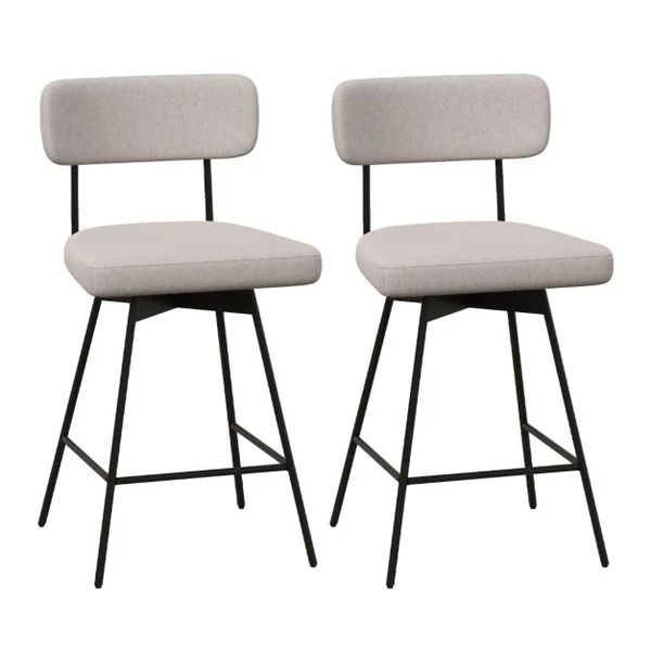 Lot de 2 Tabourets de Bar de 63,5 cm Pivotants à Hauteur de Comptoir Siège et Dossier Rembourrés Repose-pieds Cadre en Métal Beige/Gris
