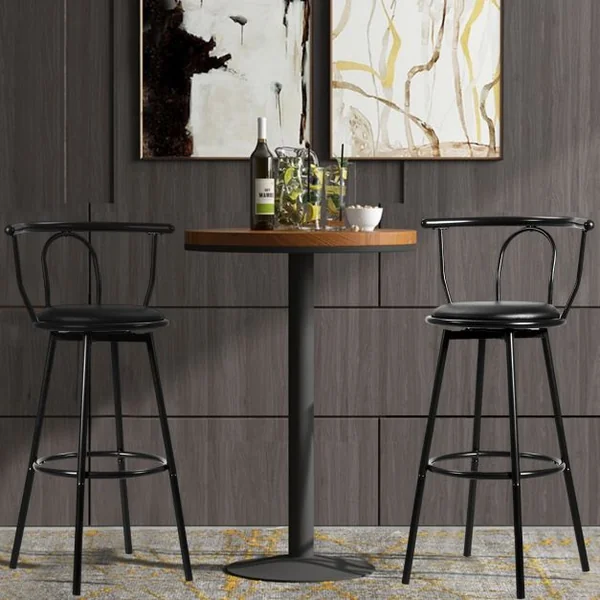 Lot de 2 Tabourets de Bar Industriel Pivotant à 360° Repose-pied Structure Acier Capacité 130kg 55x56x101,5cm Noir