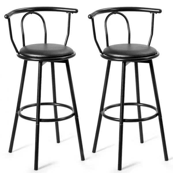 Lot de 2 Tabourets de Bar Industriel Pivotant à 360° Repose-pied Structure Acier Capacité 130kg 55x56x101,5cm Noir