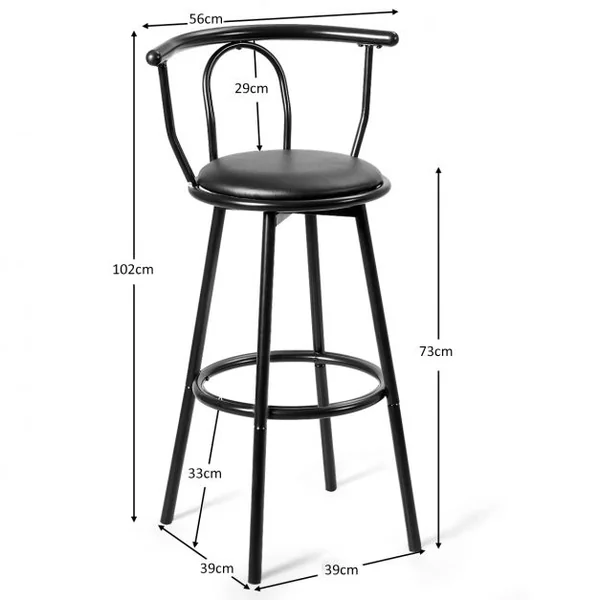 Lot de 2 Tabourets de Bar Industriel Pivotant à 360° Repose-pied Structure Acier Capacité 130kg 55x56x101,5cm Noir