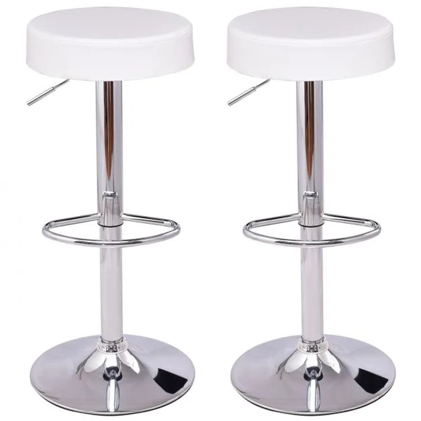 Lot de 2 Tabourets de Bar Pivotant Hauteur Ajustable 64-84CM avec Grande Base et Pieds en Chrome Blanc