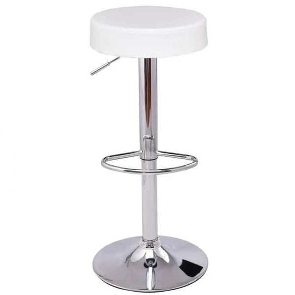 Lot de 2 Tabourets de Bar Pivotant Hauteur Ajustable 64-84CM avec Grande Base et Pieds en Chrome Blanc