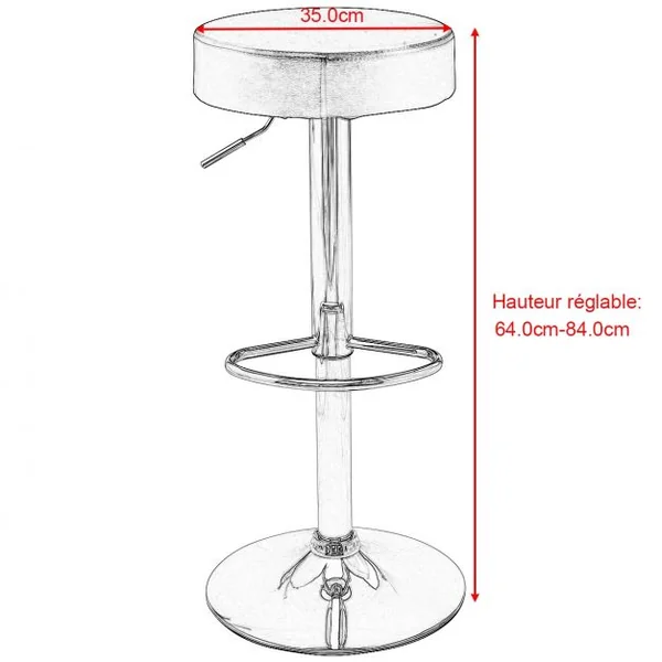 Lot de 2 Tabourets de Bar Pivotant Hauteur Ajustable 64-84CM avec Grande Base et Pieds en Chrome Blanc