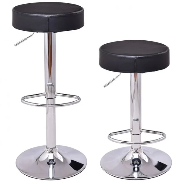 Lot de 2 Tabourets de Bar Pivotant Hauteur Ajustable 64-84CM avec Grande Base et Pieds en Chrome Noir