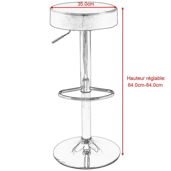 Lot de 2 Tabourets de Bar Pivotant Hauteur Ajustable 64-84CM avec Grande Base et Pieds en Chrome Noir