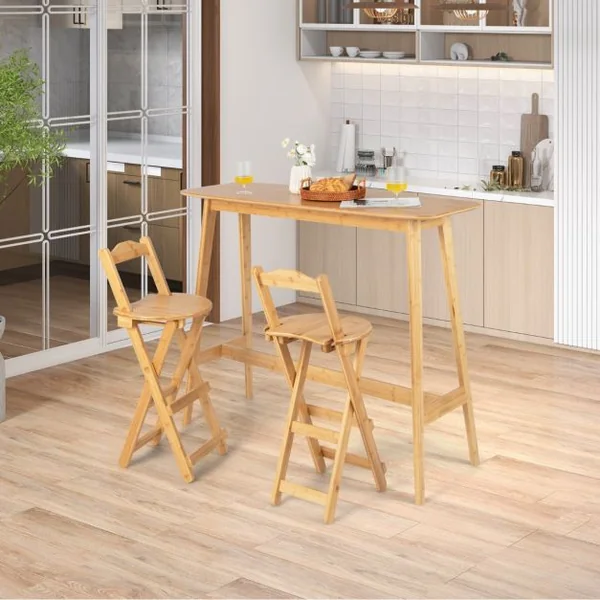 Lot de 2 Tabourets de Bar Pliants en Bambou Sans Assemblage Idéal pour Cuisine Salle à Manger Salon 34 x 28 x 84 cm