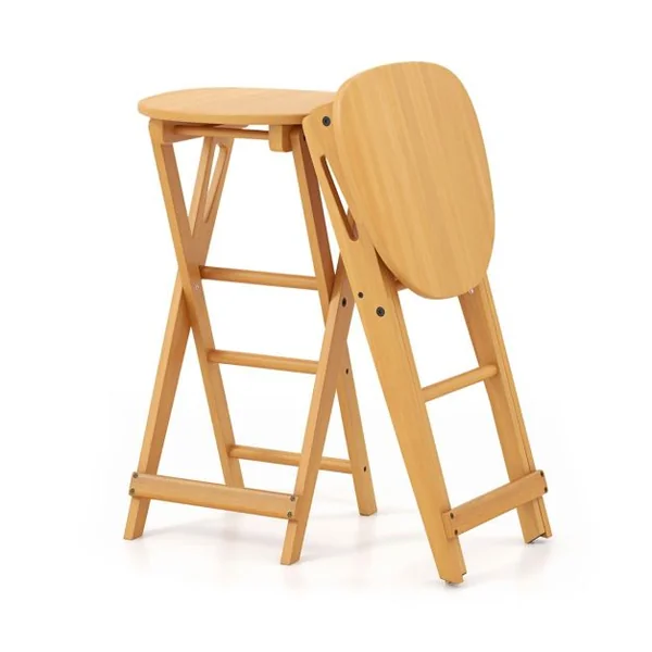 Lot de 2 Tabourets de Bar Pliants en Bambou Tabouret Haut Chaise Bar Bistro avec Repose-Pieds Poignées Sans Assemblage 36 x 33 x 61 cm
