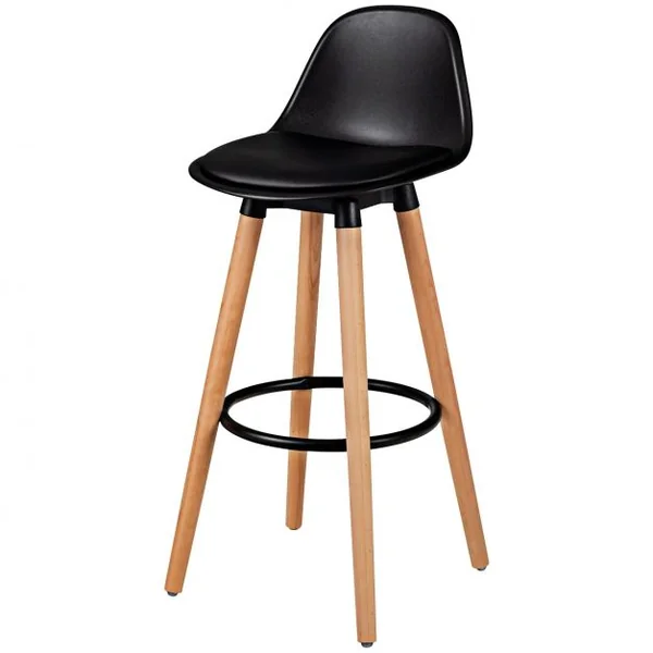 Lot de 2 Tabourets de Bar Rembourré Pied en Bois Massif avec Dossier et Repose-pieds en Métal Noir