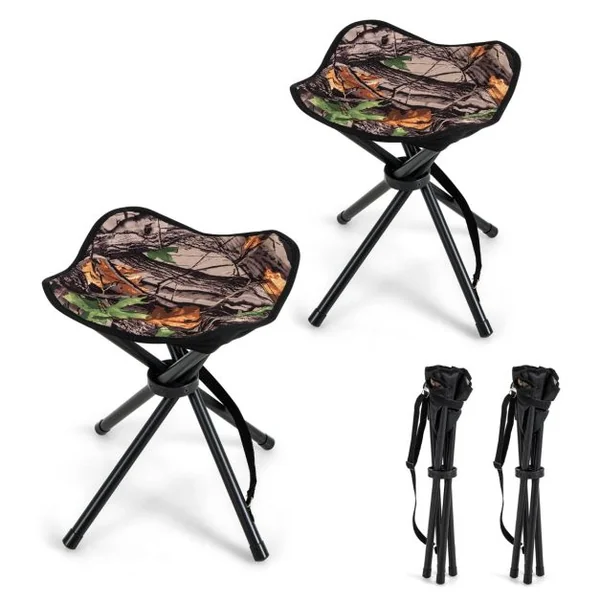 Lot de 2 Tabourets de Camping Pliant en Tissu Oxford avec Sangle d'Épaule Charge 150 KG pour Randonnée Chasse et Pêche