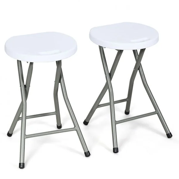 Lot de 2 Tabourets Pliants Tabouret de Bar Pliable Capacité d’un Tabouret 100kg en Plastique et Fer 31x31x46cm Blanc