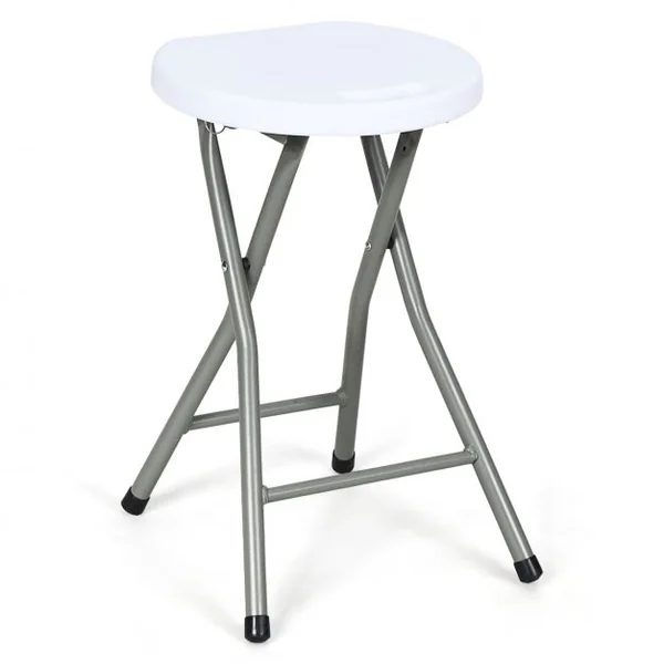 Lot de 2 Tabourets Pliants Tabouret de Bar Pliable Capacité d’un Tabouret 100kg en Plastique et Fer 31x31x46cm Blanc
