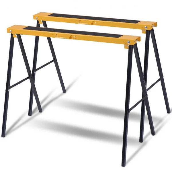 Lot de 2 Tréteaux Pliables Chevalets de Sciage avec Poignée Capacité 2x125kg en Métal, 99,5x48,5x78cm, Jaune