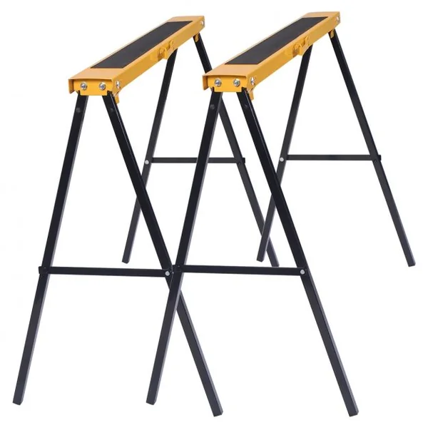 Lot de 2 Tréteaux Pliables Chevalets de Sciage avec Poignée Capacité 2x125kg en Métal, 99,5x48,5x78cm, Jaune