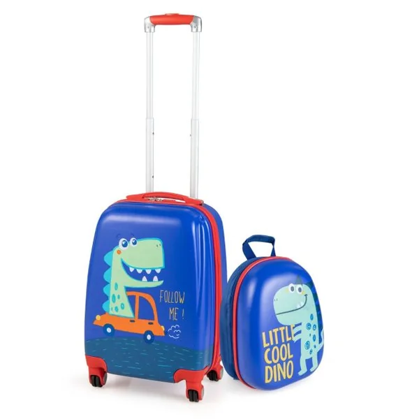 Lot de 2 Valise Cabine Enfant + Sac à Dos Bagages Enfant pour Garçons Filles avec Poignée Rétractable 88-100cm Valise Dinosaure en ABS