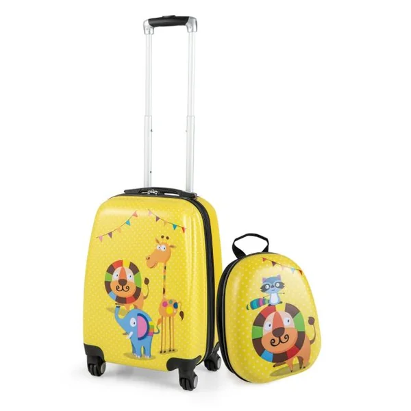 Lot de 2 Valise Cabine Enfant + Sac à Dos Bagages Enfant pour Garçons Filles avec Poignée Rétractable 88-100cm Valise Lion