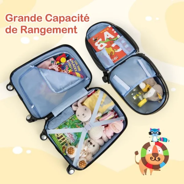 Lot de 2 Valise Cabine Enfant + Sac à Dos Bagages Enfant pour Garçons Filles avec Poignée Rétractable 88-100cm Valise Lion