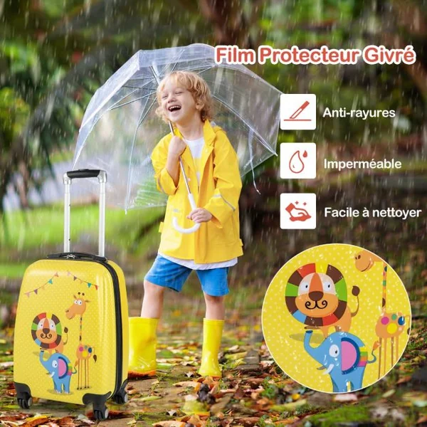 Lot de 2 Valise Cabine Enfant + Sac à Dos Bagages Enfant pour Garçons Filles avec Poignée Rétractable 88-100cm Valise Lion