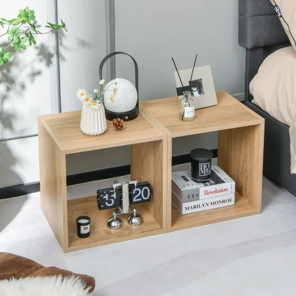 Lot de 2 Étagère de Rangement 2 Cube de Rangement Salon Chambre Bureau Entrée Côte à Côte ou Empilés 38 x 33 x 77 cm