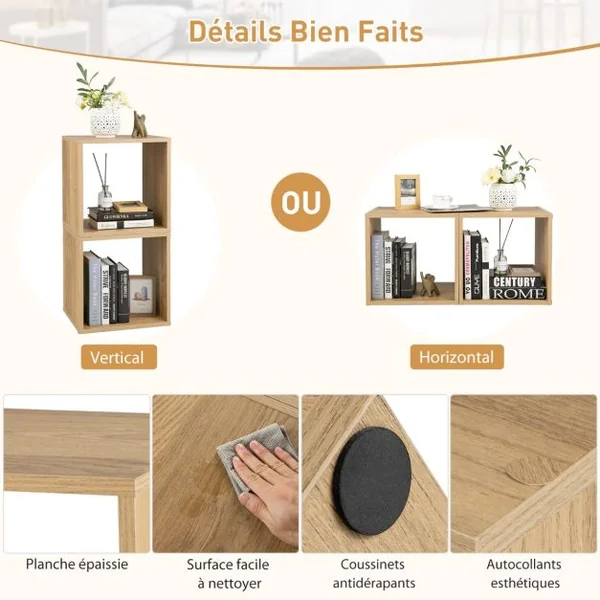 Lot de 2 Étagère de Rangement 2 Cube de Rangement Salon Chambre Bureau Entrée Côte à Côte ou Empilés 38 x 33 x 77 cm