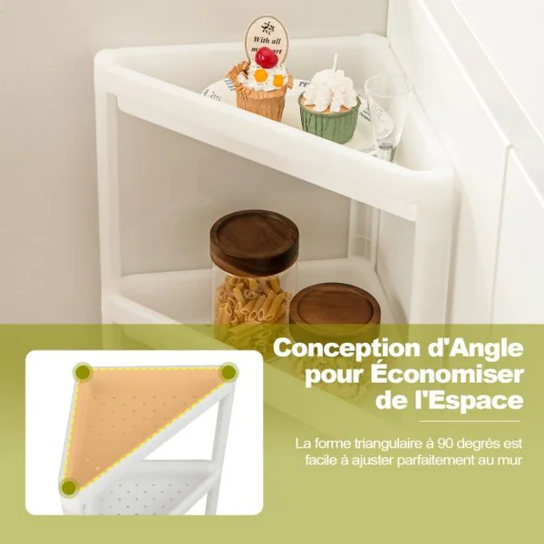 Lot de 2 Étagère de Rangement à 3 Niveaux 33x33x70CM avec Trous de Drainage pour Cuisine étroits Salle de Bain Blanc