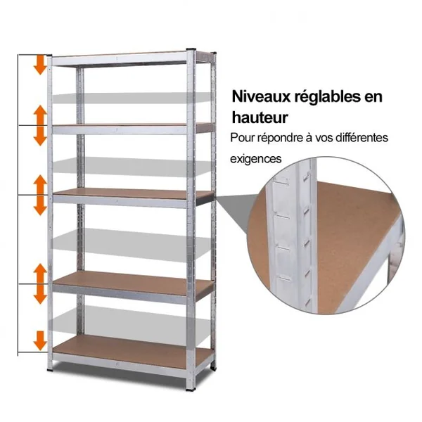 Lot de 2 Étagères 90x40x180CM avec 5 Tablettes Charge 175KG Étagères de Garage en Métal Galvanisé