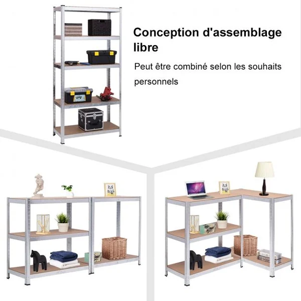 Lot de 2 Étagères 90x40x180CM avec 5 Tablettes Charge 175KG Étagères de Garage en Métal Galvanisé