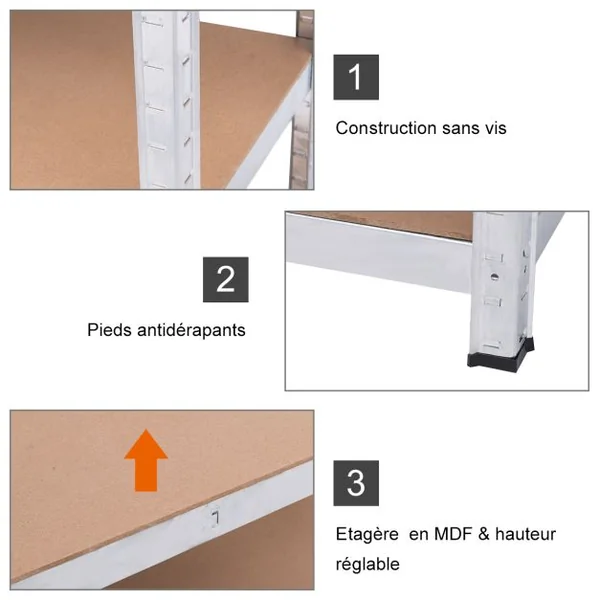 Lot de 2 Étagères de Rangement Charge Lourde 90x40x180CM avec 5 Tablettes Charge 175KG Étagères de Garage en Métal Galvanisé