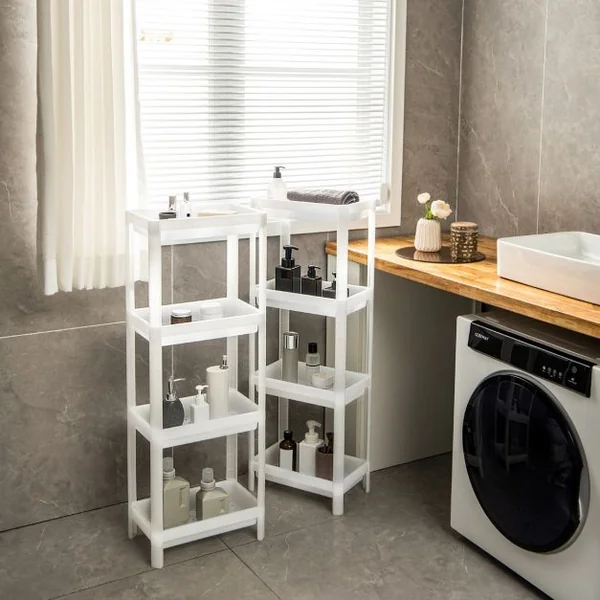 Lot de 2 Étagères de Rangement à 4 Niveaux 36x23x99,5CM avec Trous de Drainage pour Cuisine étroits Salle de Bain Blanc