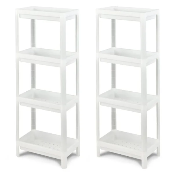 Lot de 2 Étagères de Rangement à 4 Niveaux 36x23x99,5CM avec Trous de Drainage pour Cuisine étroits Salle de Bain Blanc