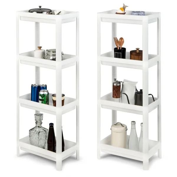 Lot de 2 Étagères de Rangement à 4 Niveaux 36x23x99,5CM avec Trous de Drainage pour Cuisine étroits Salle de Bain Blanc