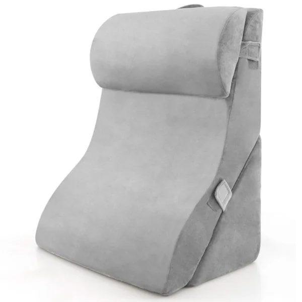 Lot de 3 Coussins de Lecture en Éponge Haute Densité avec Appuie-tête Amovible Oreiller Compensé avec Housse Amovible Gris