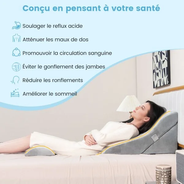 Lot de 3 Coussins de Lecture en Éponge Haute Densité avec Appuie-tête Amovible Oreiller Compensé avec Housse Amovible Gris