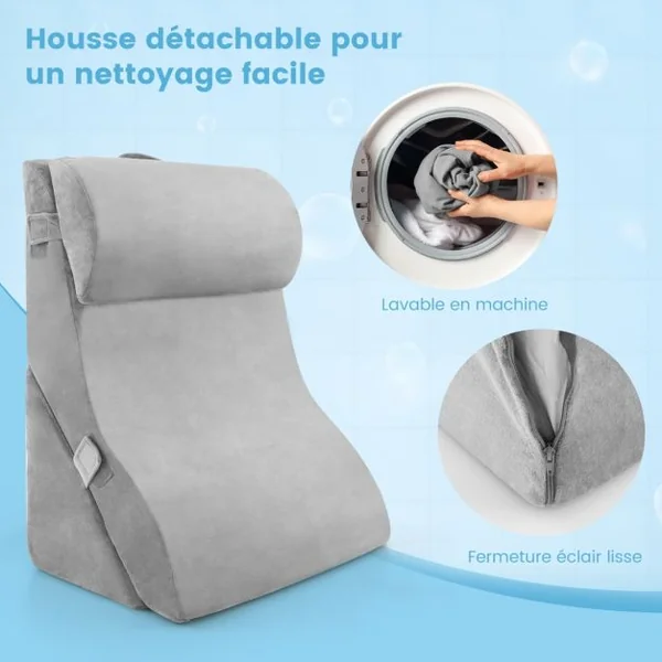 Lot de 3 Coussins de Lecture en Éponge Haute Densité avec Appuie-tête Amovible Oreiller Compensé avec Housse Amovible Gris