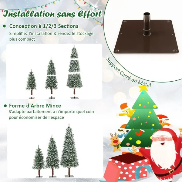 Lot de 3 Sapins de Noël Srtificiels de 90 cm/120 cm/150 cm Sapin de Noël Enneigé avec 129/231/369 Branches en PVC et 50/100/150 Lumières LED Blanc Chaud