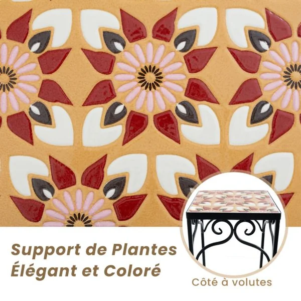 Lot de 3 Supports Pots de Fleurs Plateau en Céramique à Motifs Mosaïque Patin Antidérapant Porte Longueur du Côté 18/23/28cm Jaune