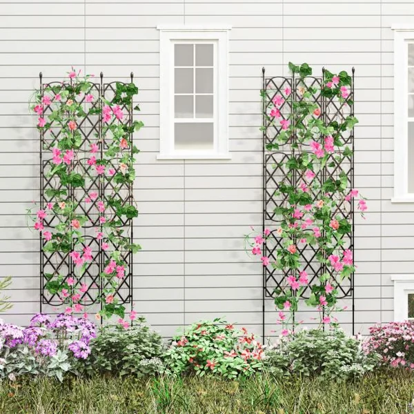 Lot de 3 Treillis de Jardin en Métal Antirouille 48 x 164 cm Supports pour Plantes d'Extérieur pour Plante Grimpante Clôture