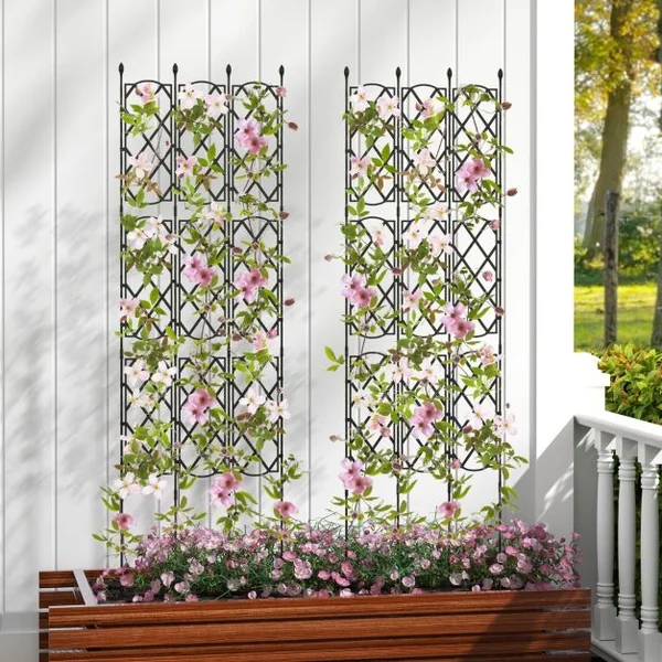 Lot de 3 Treillis de Jardin en Métal Antirouille 48 x 164 cm Supports pour Plantes d'Extérieur pour Plante Grimpante Clôture